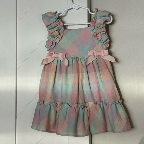 Bonnie Baby Pastel Plaid Ruffle Dress Size 24M Pink Green Easter Spring - Picture 5 of 7